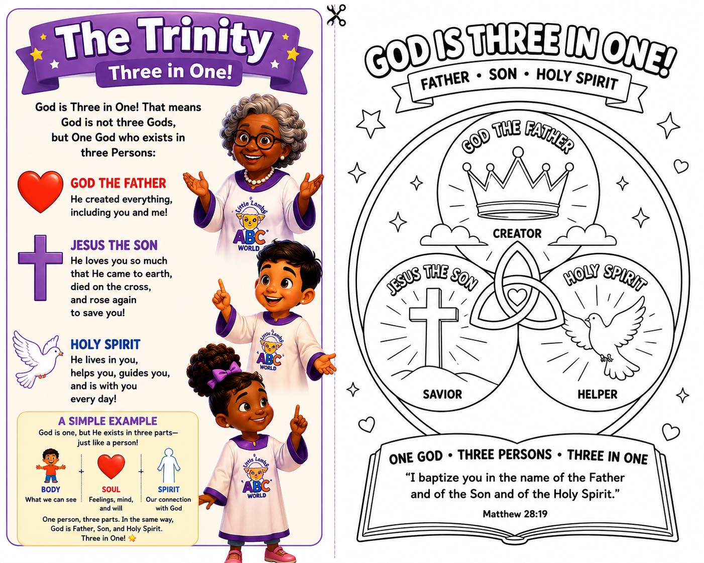 FREE: The Trinity Three in One Printable Bible Lesson and Coloring Page for Kids