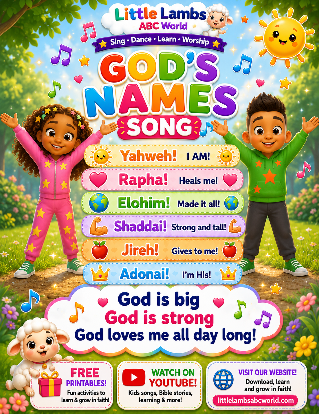 FREE: Gods Names Song Printable Lyrics Poster for Kids Christian Bible Learning