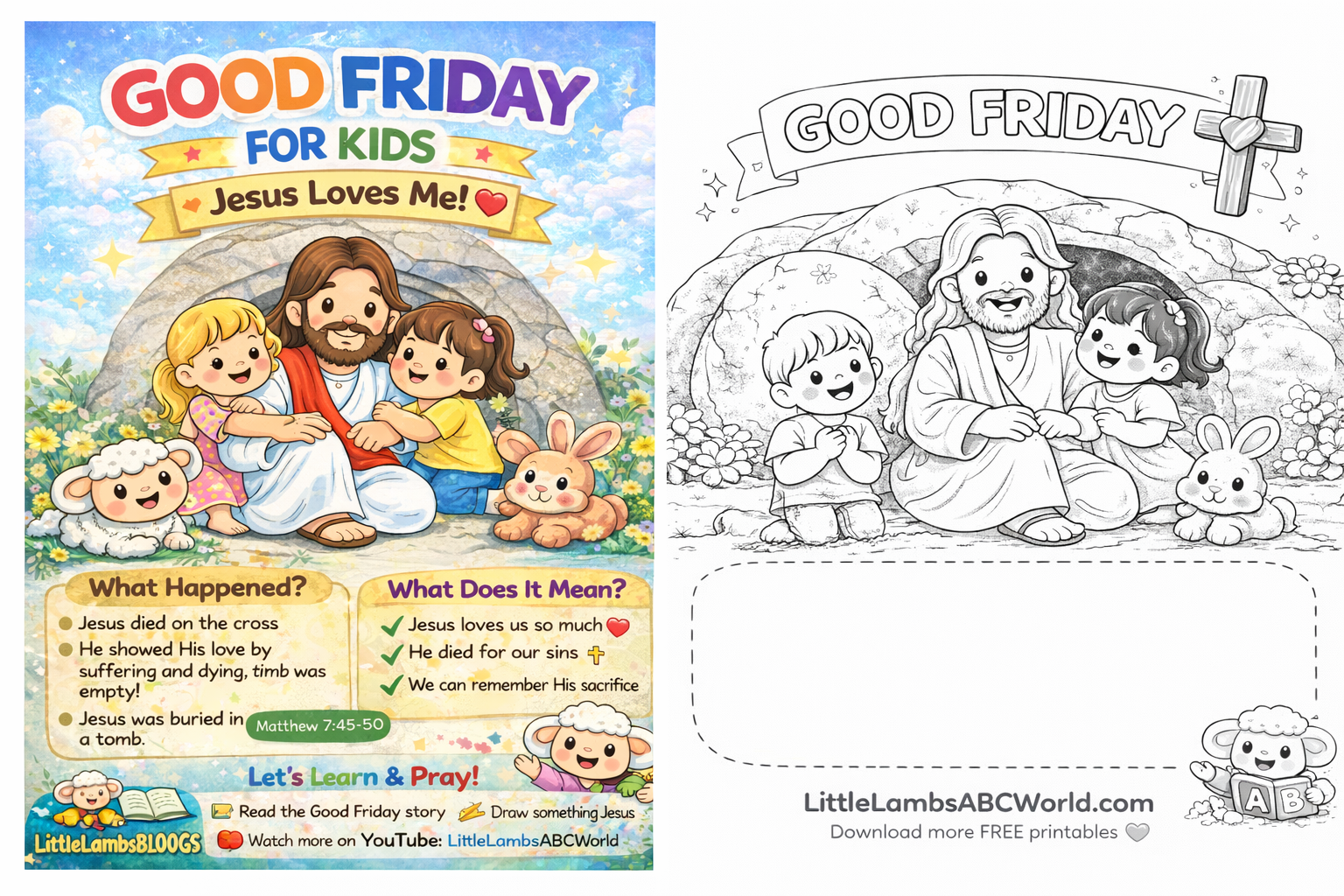 Free Good Friday Printable for Kids | Jesus Loves Me Bible Activity + Coloring Page (Christian Learning)