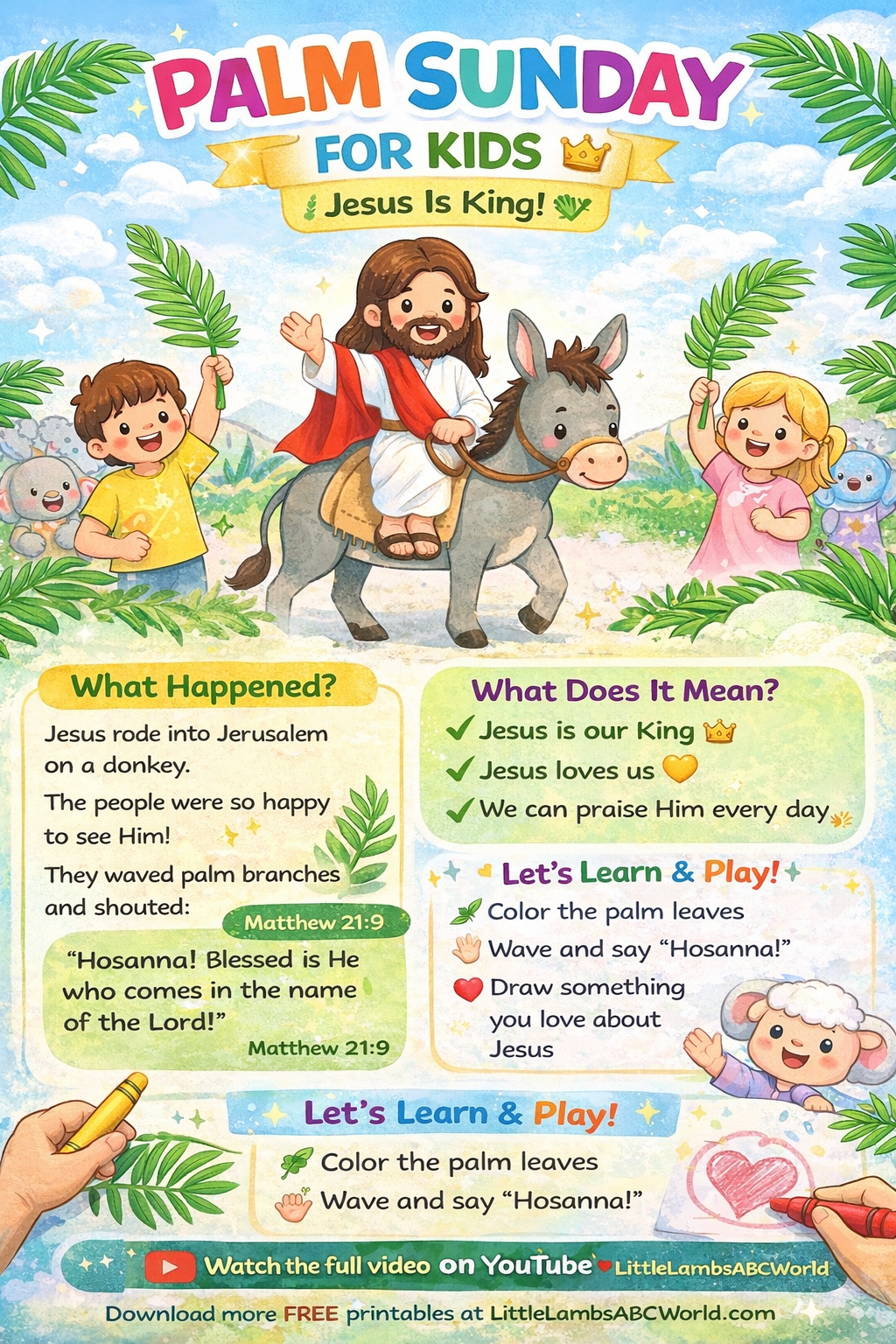 Free Palm Sunday Printable for Kids | Hosanna Coloring Page + Bible Activity (Christian Learning)