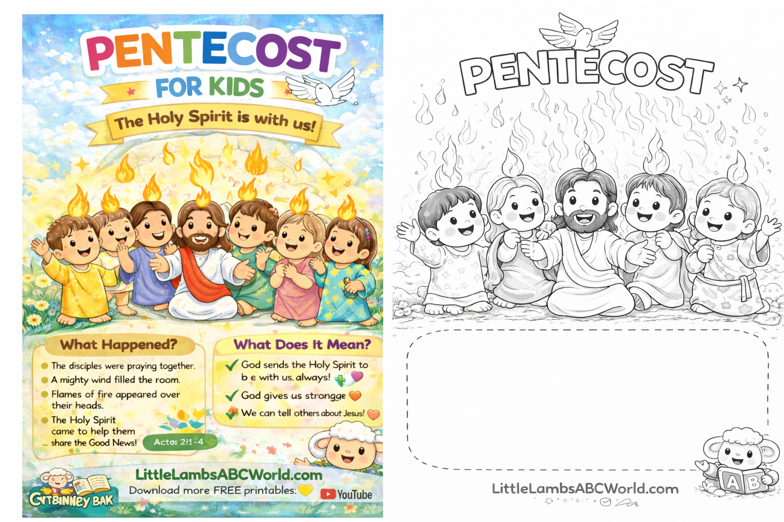 Free Pentecost Printable for Kids | Holy Spirit Bible Activity + Coloring Page (Christian Learning)